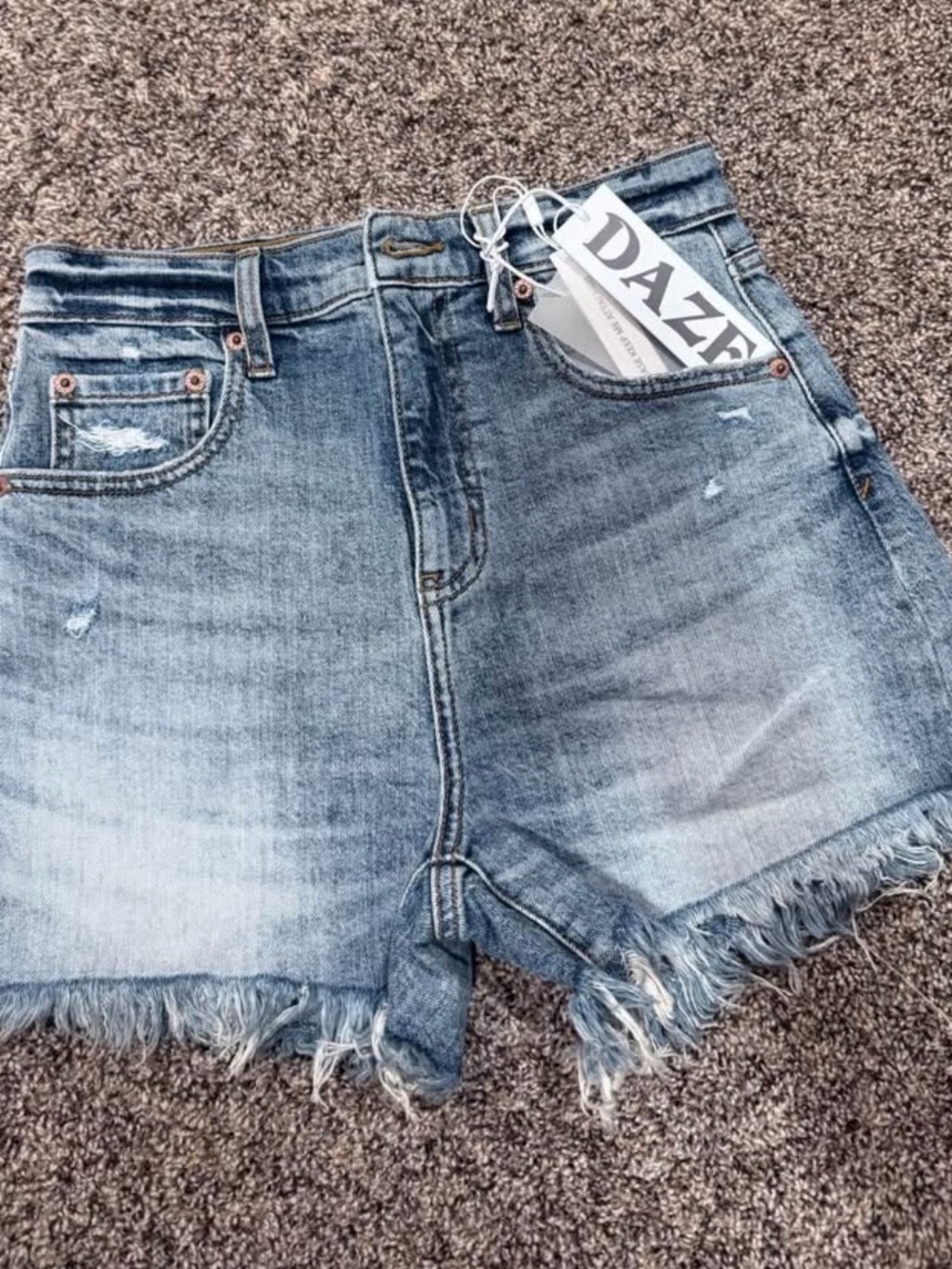 DAZE knockout Light Blue High-Rise Frayed Denim Shorts